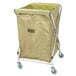 A tan Lavex Commercial laundry cart with wheels and a metal frame and canvas bag.