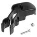 A black plastic Rubbermaid Lobby Pro upright dustpan hanger bracket with a screw and a bolt.
