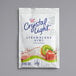 a white package with blue text and a red and green design