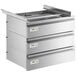 A Regency stainless steel triple-stacked drawer set on a counter.