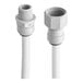 A white plastic pipe with two white hose connectors.