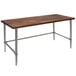 A John Boos walnut wood top work table with a galvanized metal base.