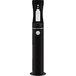 A black Elkay outdoor pedestal bottle filling station with a round white button.