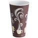 a brown cup with white swirls on it