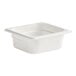 A white square Cambro polycarbonate food pan with a lid.