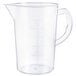 A clear plastic Araven measuring cup with a handle.