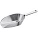 A silver aluminum Choice flat bottom scoop with a handle.