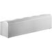A white rectangular stainless steel flatware organizer with four holes.