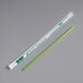 A green EcoChoice PLA straw with a white wrapper and green tip.