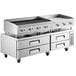 A Cooking Performance Group chef base with a gas griddle and charbroiler on top.