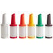 a row of colorful plastic containers