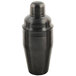 A Tablecraft black stainless steel cocktail shaker with a metal lid.