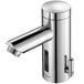 A close-up of a Sloan Optima Bluetooth polished chrome faucet with a side mixer.