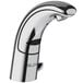 A Sloan chrome hands-free faucet with a spout.