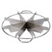 A stainless steel circular pie cutter with metal handles and eight blades.