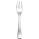 A silver fork with a white handle.