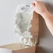 A hand holding a plastic bag of Noble Chemical Novo Pro Series E2 foaming hand soap over a white container.