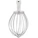A silver wire whisk with a silver base.