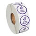 A roll of white paper with purple and white Point Plus gluten allergen stickers.