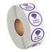 A roll of white Point Plus stickers with purple circles.