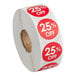A roll of Point Plus red labels with 25% off.