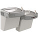 An Elkay bi-level light grey granite wall mount drinking fountain with vinyl finish and buttons.