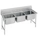 A stainless steel Advance Tabco three compartment commercial sink.