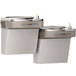 A light gray Elkay dual wall mount drinking fountain with two dispensers.