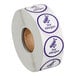 A roll of white and purple Point Plus stickers with the words "soy allergen" in purple.