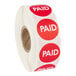 A roll of red circular labels with the word 'PAID' printed in white, containing 1,000 labels.