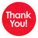A round red label with the words 'Thank You!' printed in white.