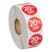 A roll of Point Plus red and white 20% off stickers.
