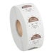 A roll of round adhesive labels marked for Thursday with clock times and permanent adhesive information.