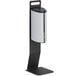 A white metal rectangular liquid soap sanitizing station with black accents.