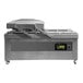 A VacMaster VP800 Double Chamber Vacuum Packaging Machine with wheels and a lid on top.