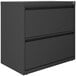 A charcoal Hirsh Industries lateral file cabinet with two drawers.