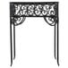 A black metal American Metalcraft Contempo pizza stand with a decorative scroll design.