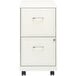 A white Hirsh Industries mobile file cabinet with two drawers.