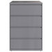 A Hirsh Industries arctic silver steel file cabinet with four drawers.