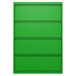 A green rectangular Hirsh Industries file cabinet with four drawers.