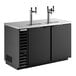 A commercial black kegerator beer dispenser with two doors, one double tap, one triple tap, and a left side compressor.