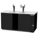 A black counter with two beer taps.