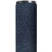 A roll of slate blue carpeting with a black border.