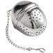 A Fox Run chrome-plated tea ball infuser with a chain.