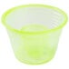 A yellow plastic cup with a small hole in the bottom.