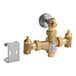 A close-up of a Guardian Equipment brass thermostatic mixing valve.