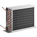 An Avantco condenser coil with copper tubing inside a metal box.