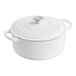 A Valor Arctic White enameled cast iron Dutch oven with a lid.