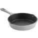 A Valor slate grey enameled mini cast iron skillet with a handle.