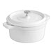 A Valor Arctic White enameled cast iron pot with a lid.